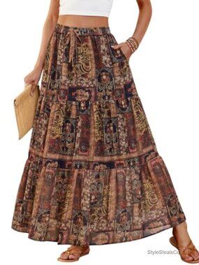 Women's Tiered Chiffon Maxi Skirt with Pockets
